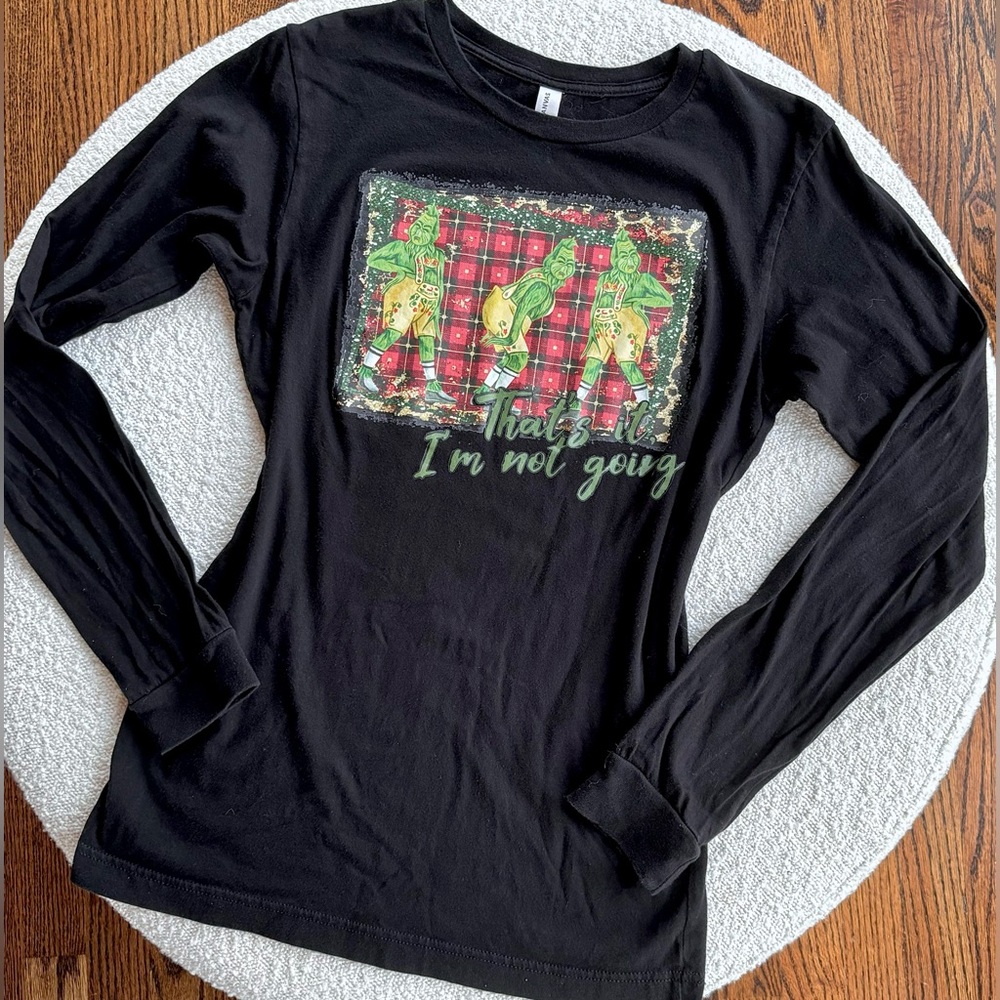 The Grinch Christmas “I’m Not Going” Long Sleeve Black and Red Plaid Size Small